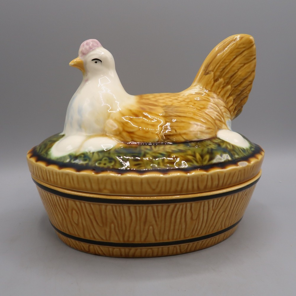 Vintage Large Colorful Nesting Hen Long Germany Zell Schale eggs